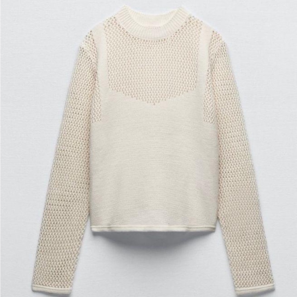 ZARA - Perforated chenille mock neck top. Size small